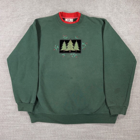morning sun Sweaters - Top Stitch Sweatshirt Womens L Green Good Christmas Tree Vintage Morning Sun